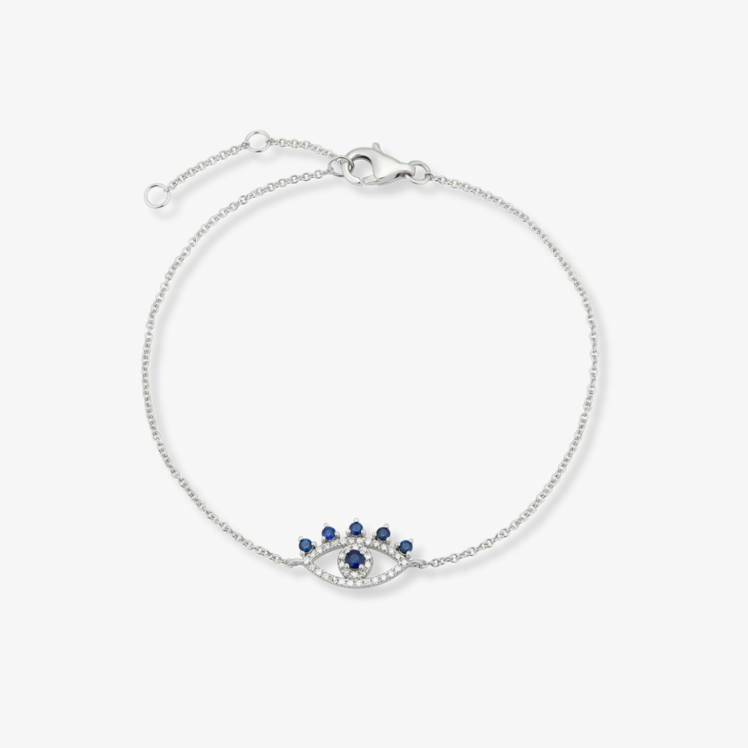 Evil Eye Diamond Sapphire Bracelet White Gold