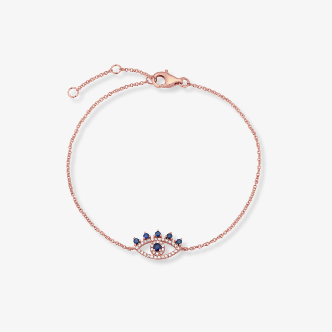 Evil Eye Diamond Sapphire Bracelet Rose Gold