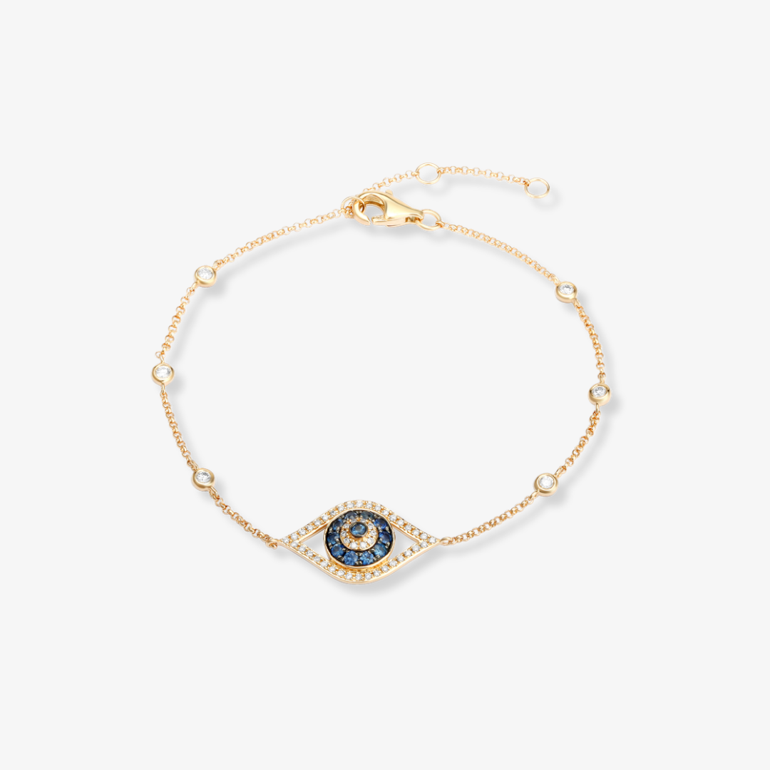 Evil Eye Bezel Sapphire Bracelet Yellow Gold