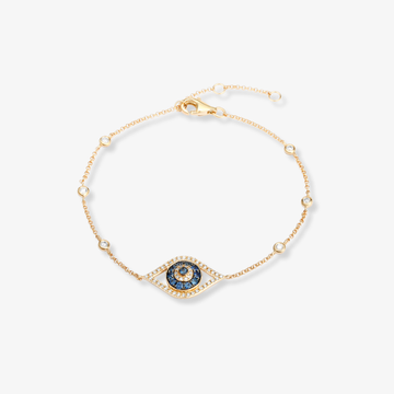 Evil Eye Bezel Sapphire Bracelet Yellow Gold