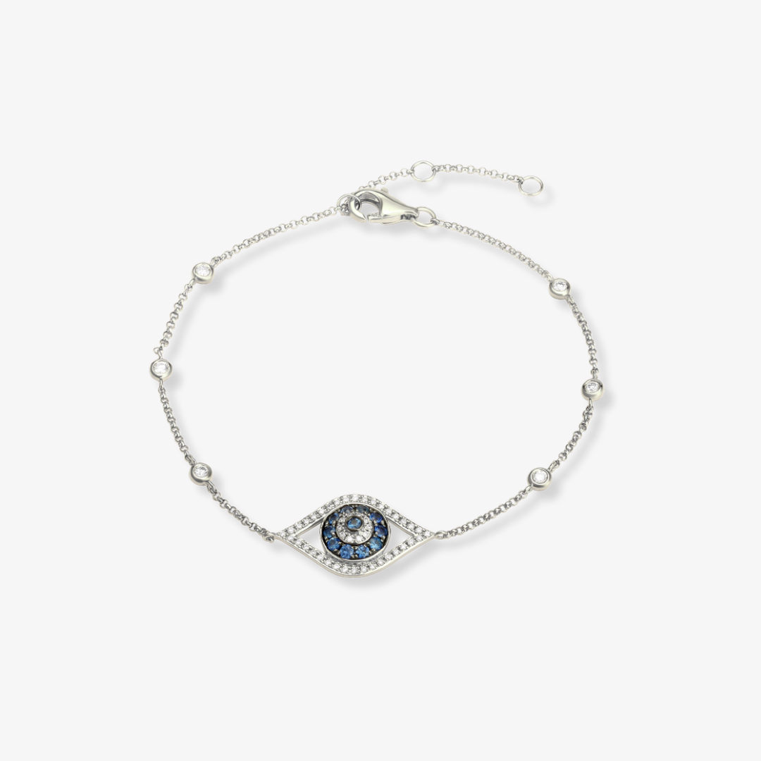 Evil Eye Bezel Sapphire Bracelet White Gold