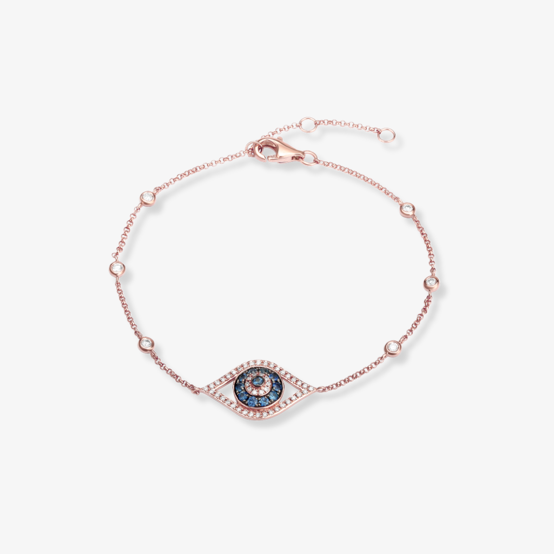 Evil Eye Bezel Sapphire Bracelet Rose Gold