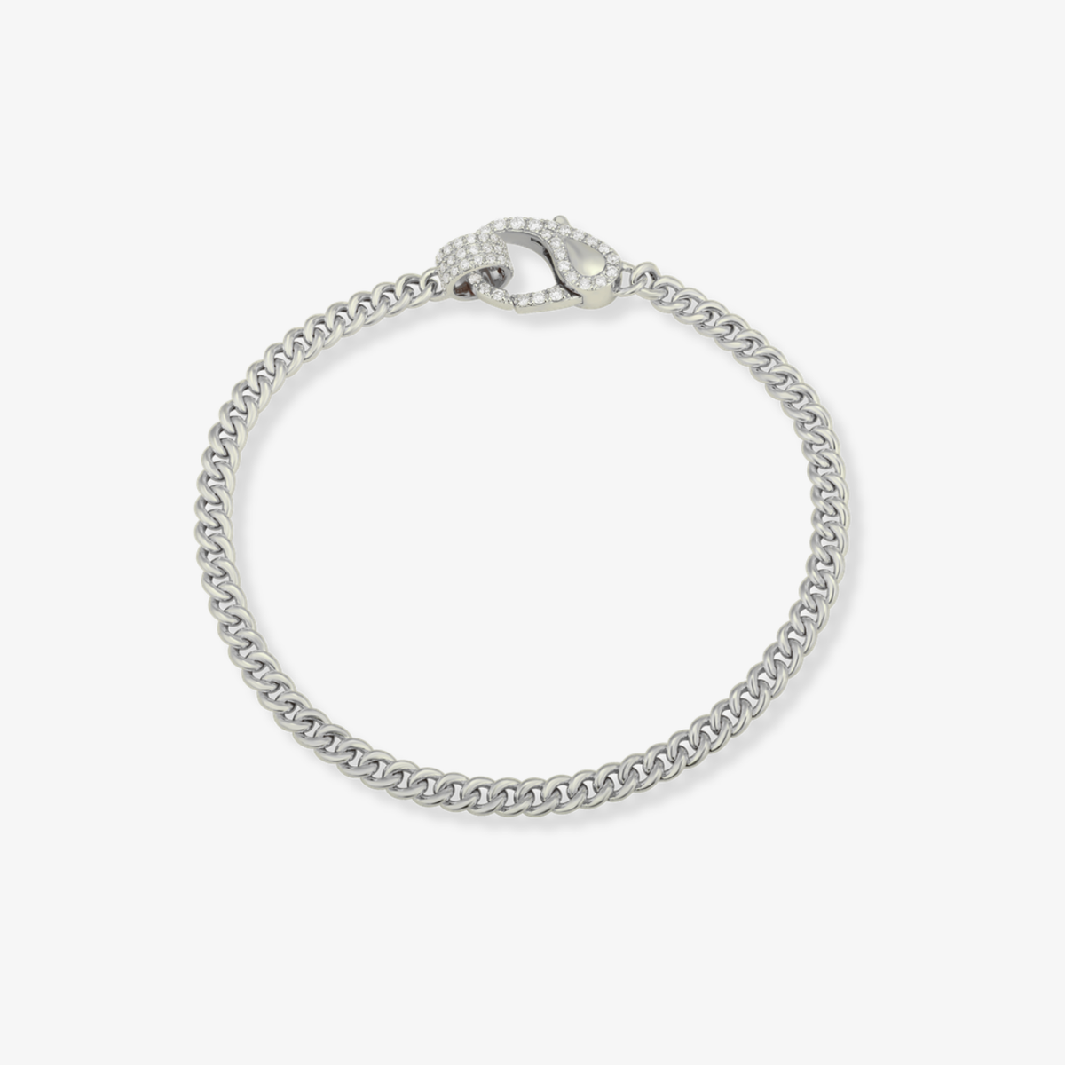 Diamond Clasp Cuban Link Bracelet 14k White Gold White Diamonds