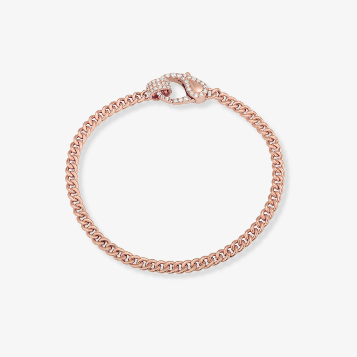 Diamond Clasp Cuban Link Bracelet 14k Rose Gold White Diamonds