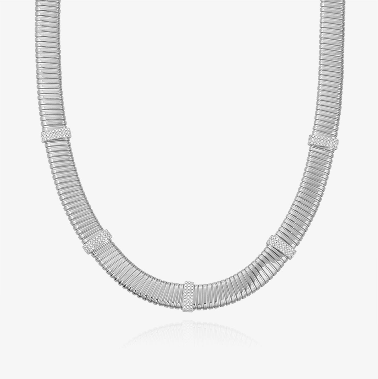 Five Pave Stripe Gold Necklace