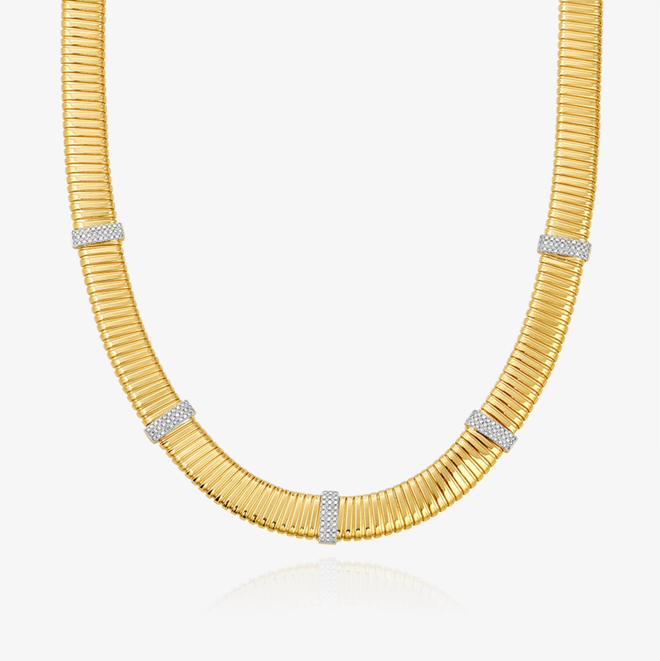 Five Pave Stripe Gold Necklace