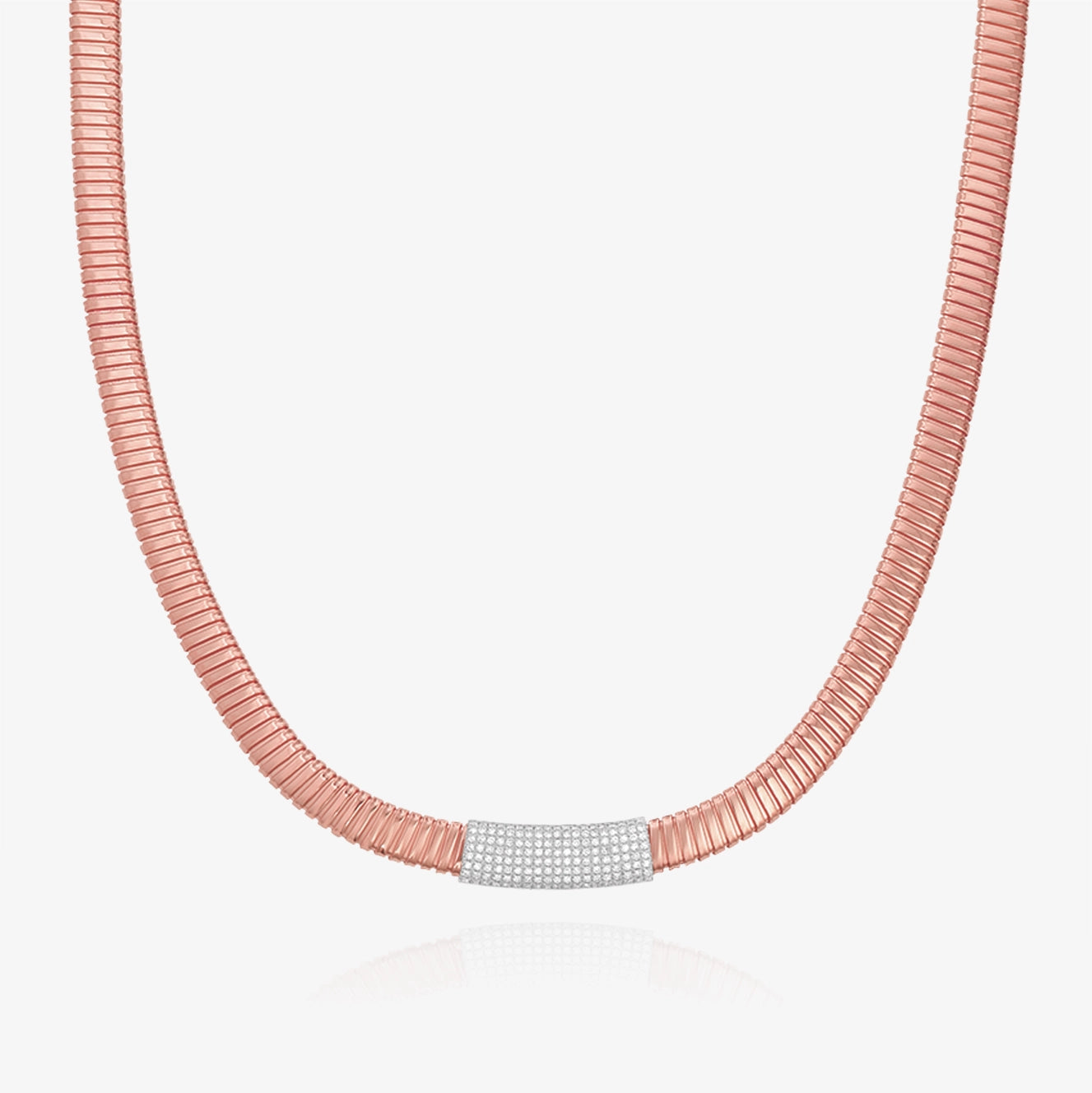 Striped Gold Necklace with Pave Diamond Bar