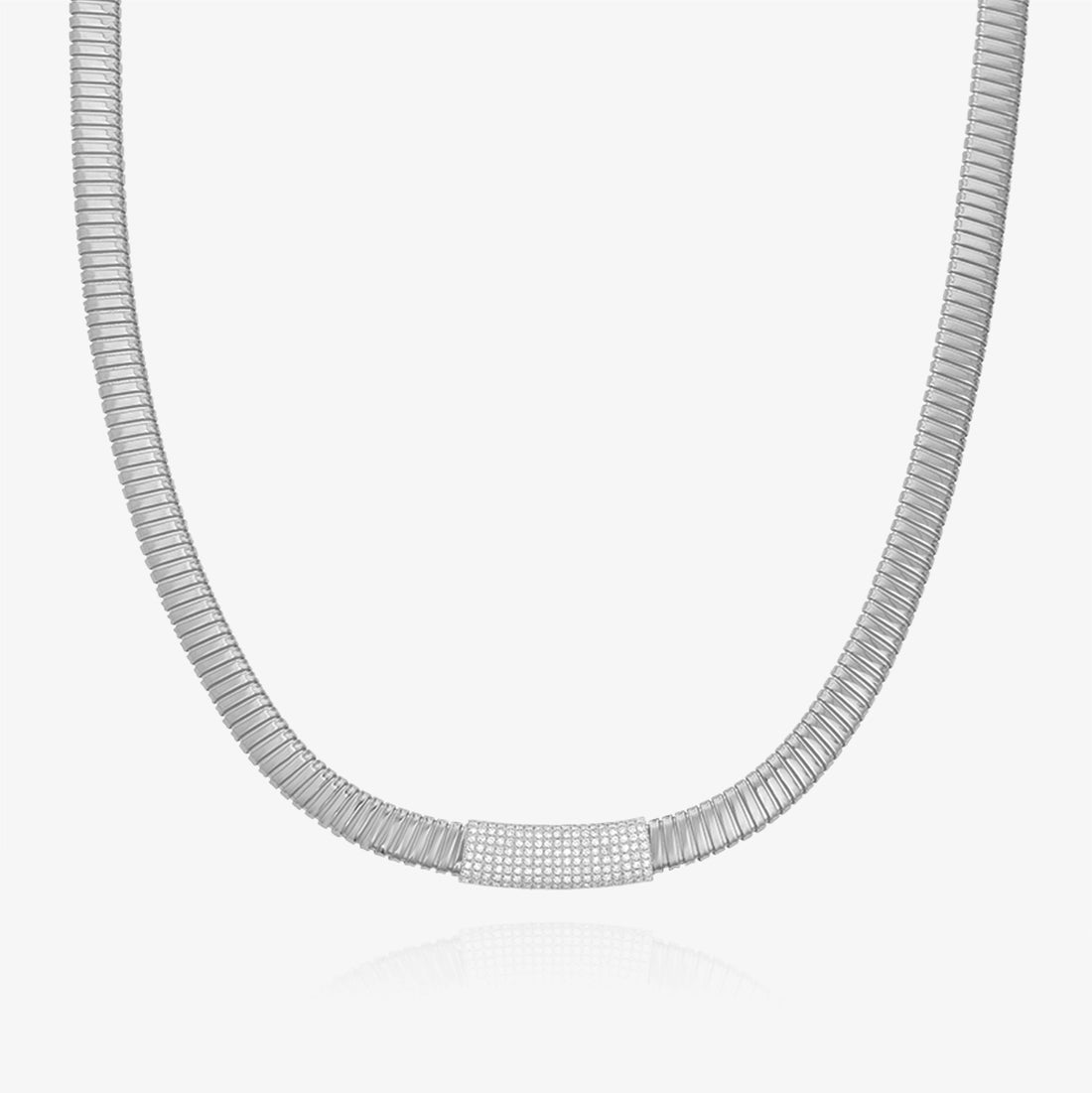 Striped Gold Necklace with Pave Diamond Bar