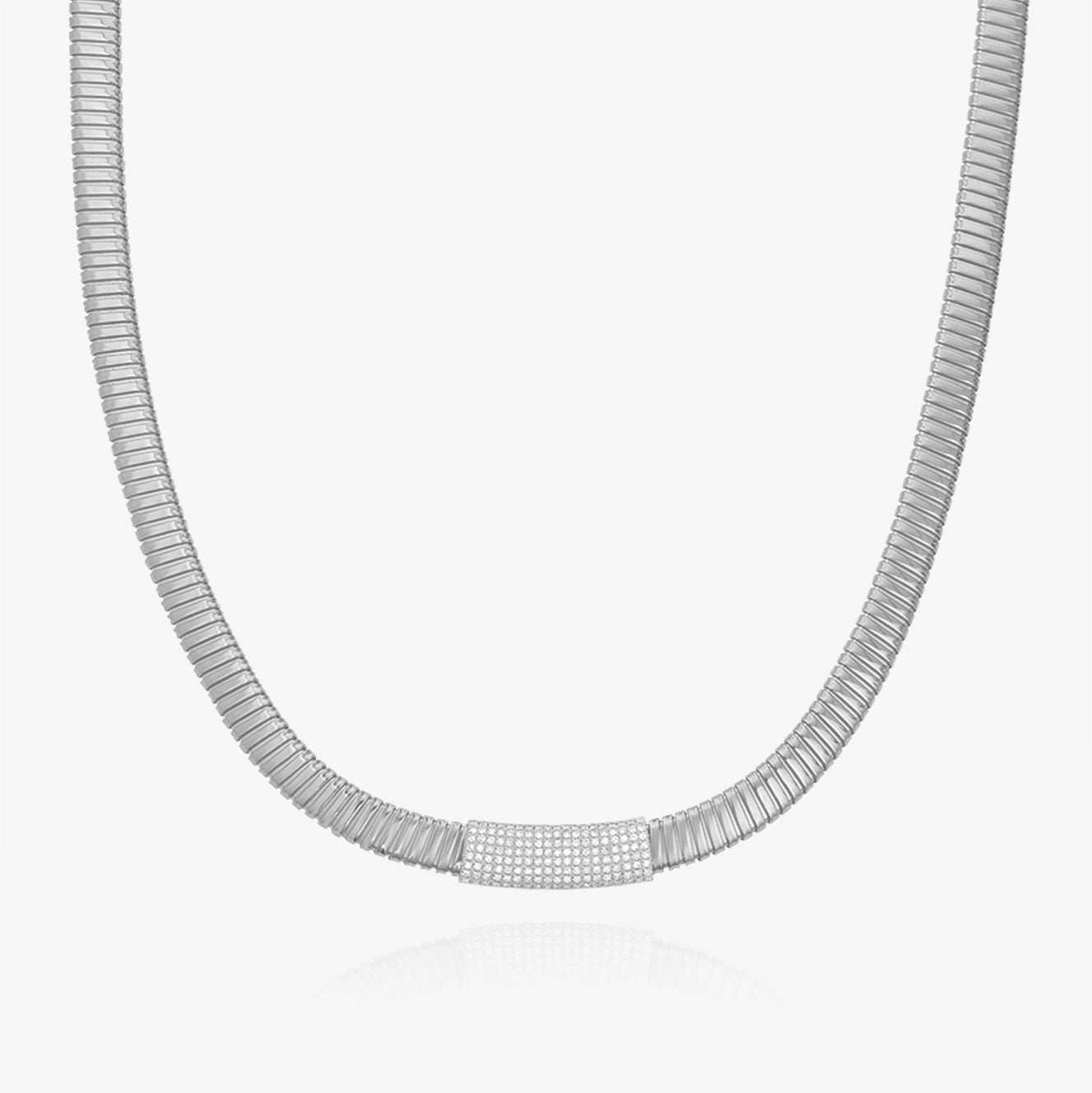 Striped Gold Necklace with Pave Diamond Bar