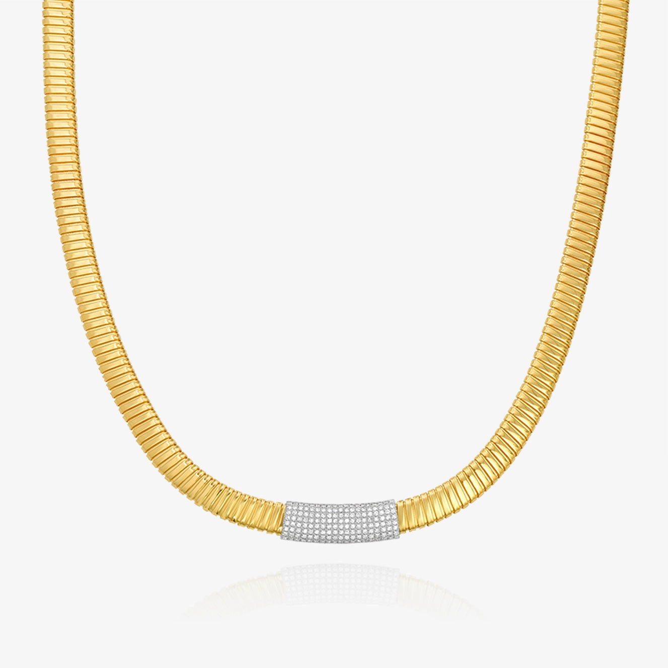 Striped Gold Necklace with Pave Diamond Bar