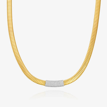 Striped Gold Necklace with Pave Diamond Bar