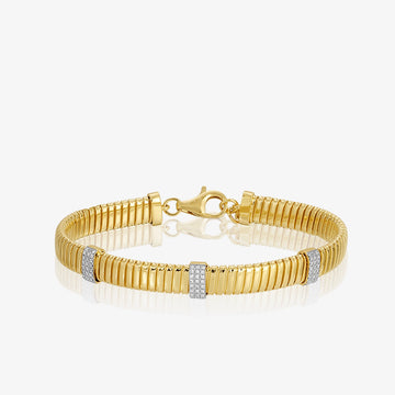 Three Pave Striped Gold Bracelet