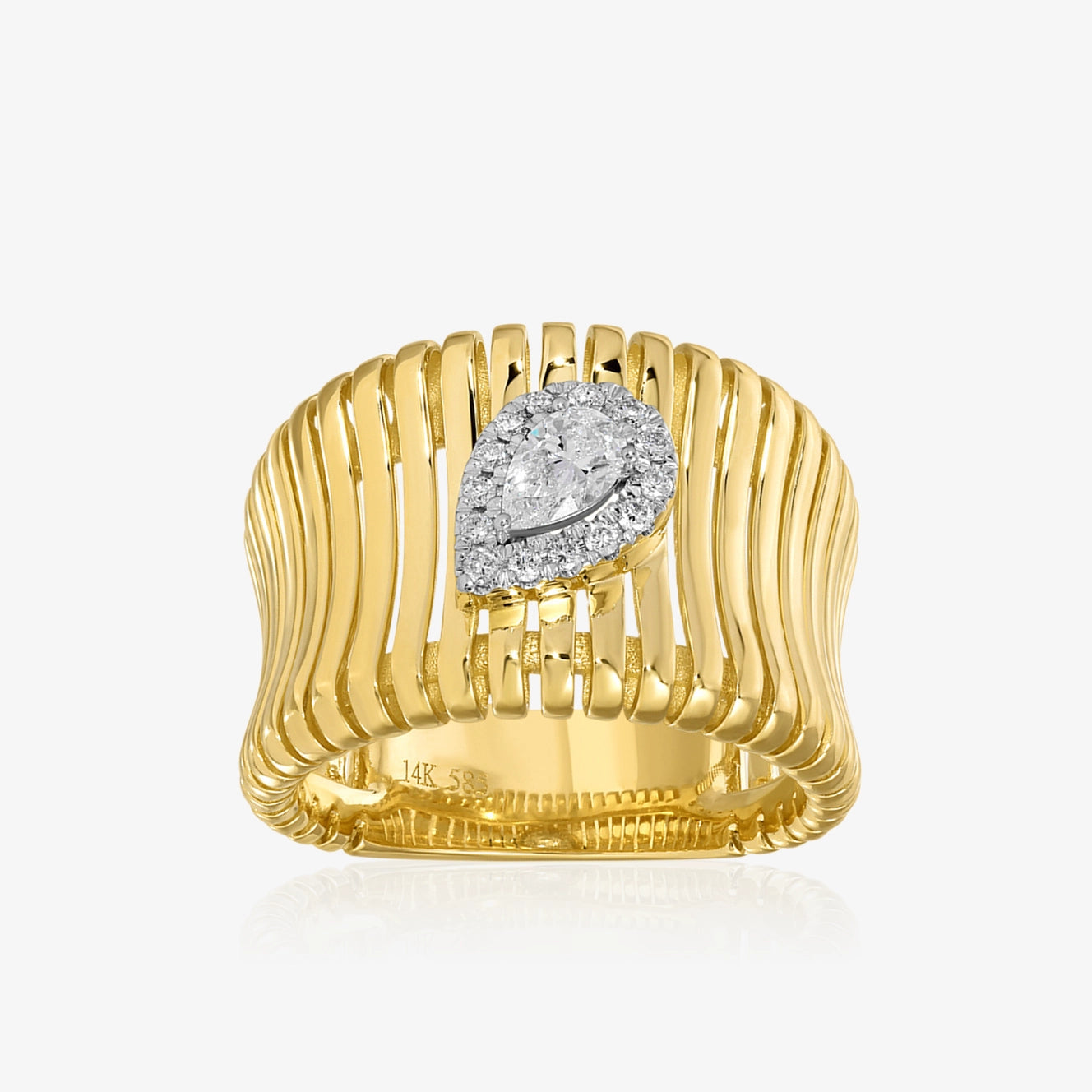 Anillo de rayas con diamante central en forma de pera