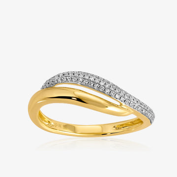 Thin Diamond and Gold Wavy Ring
