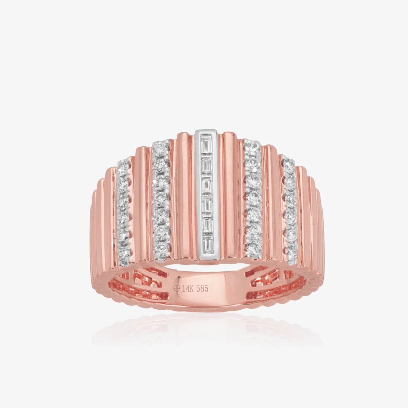 Anillo de rayas con cinco filas de diamantes