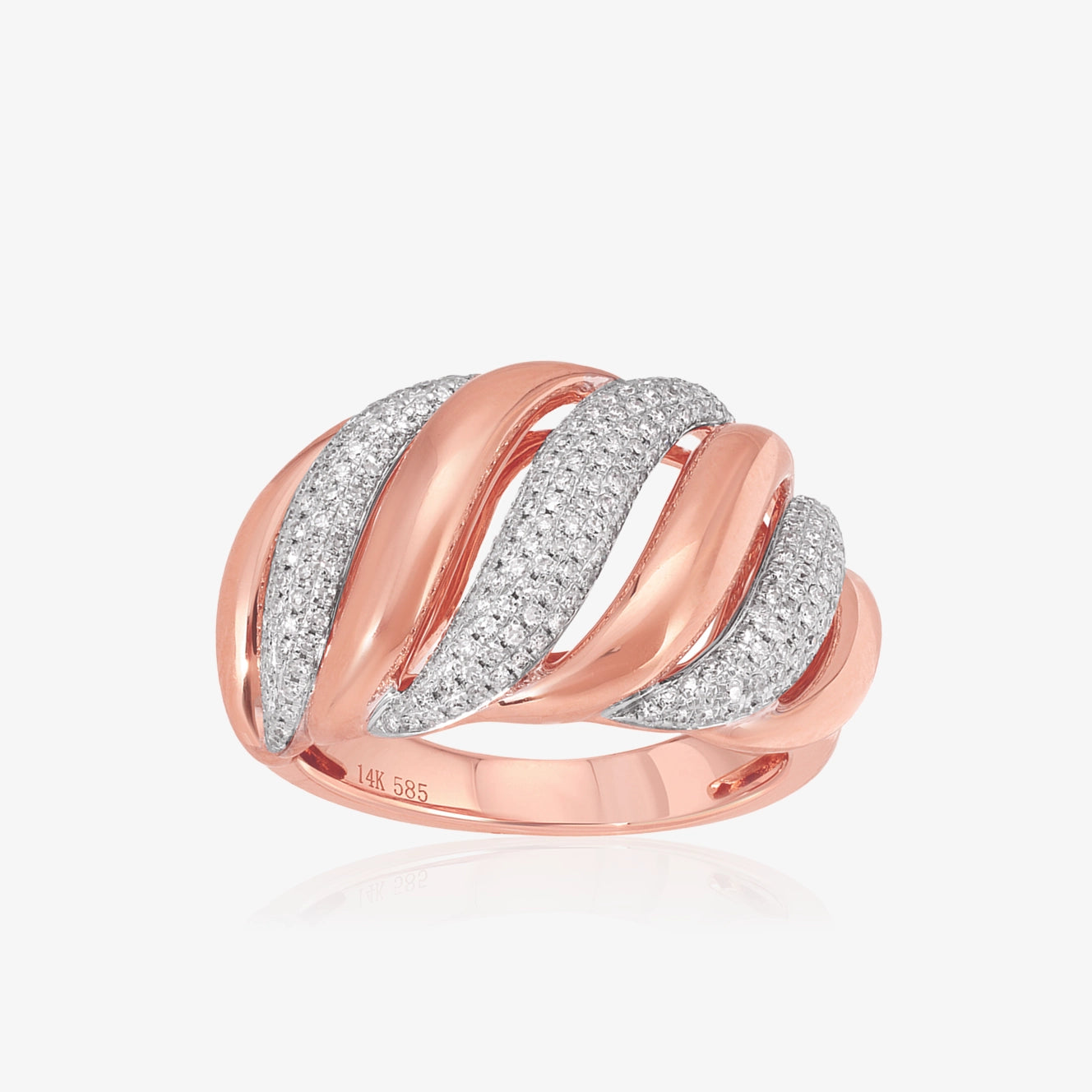 Anillo grueso alternado de diamantes y oro