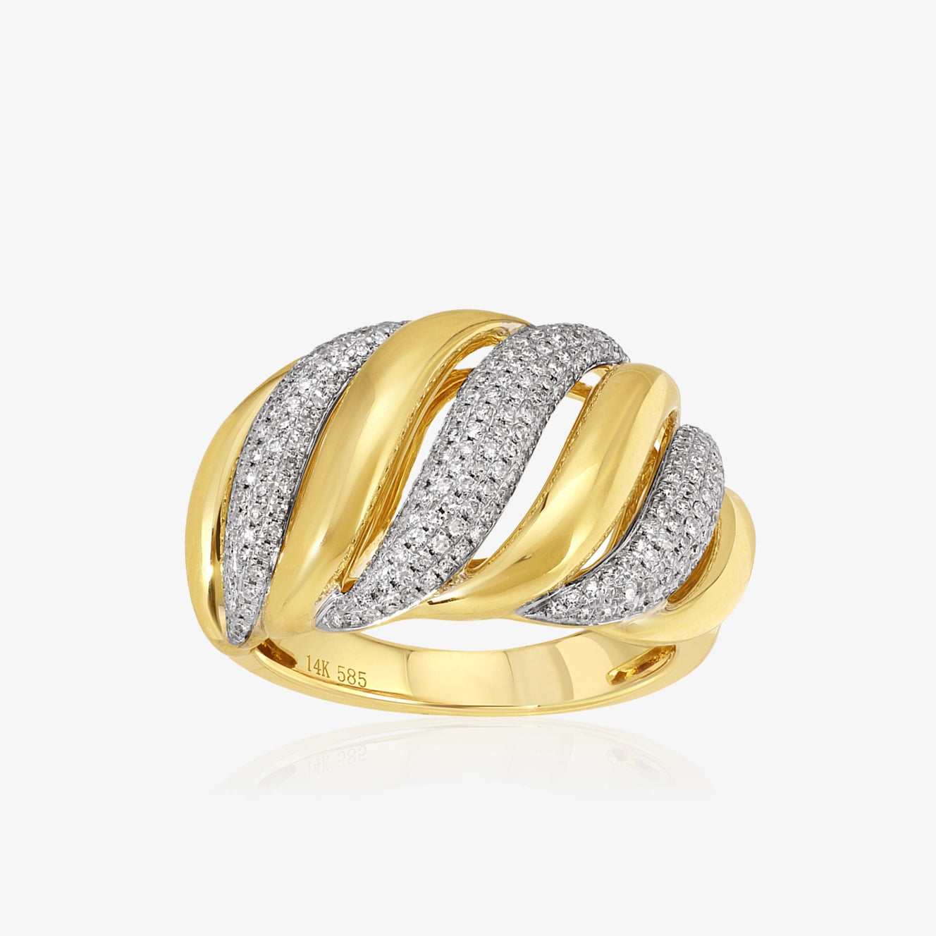 Anillo grueso alternado de diamantes y oro