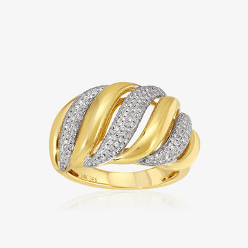 Anillo grueso alternado de diamantes y oro