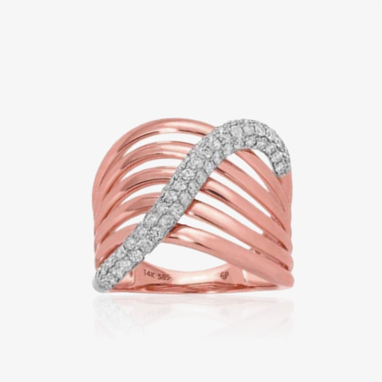 Five Row Wavy Ring with Diamond Cross