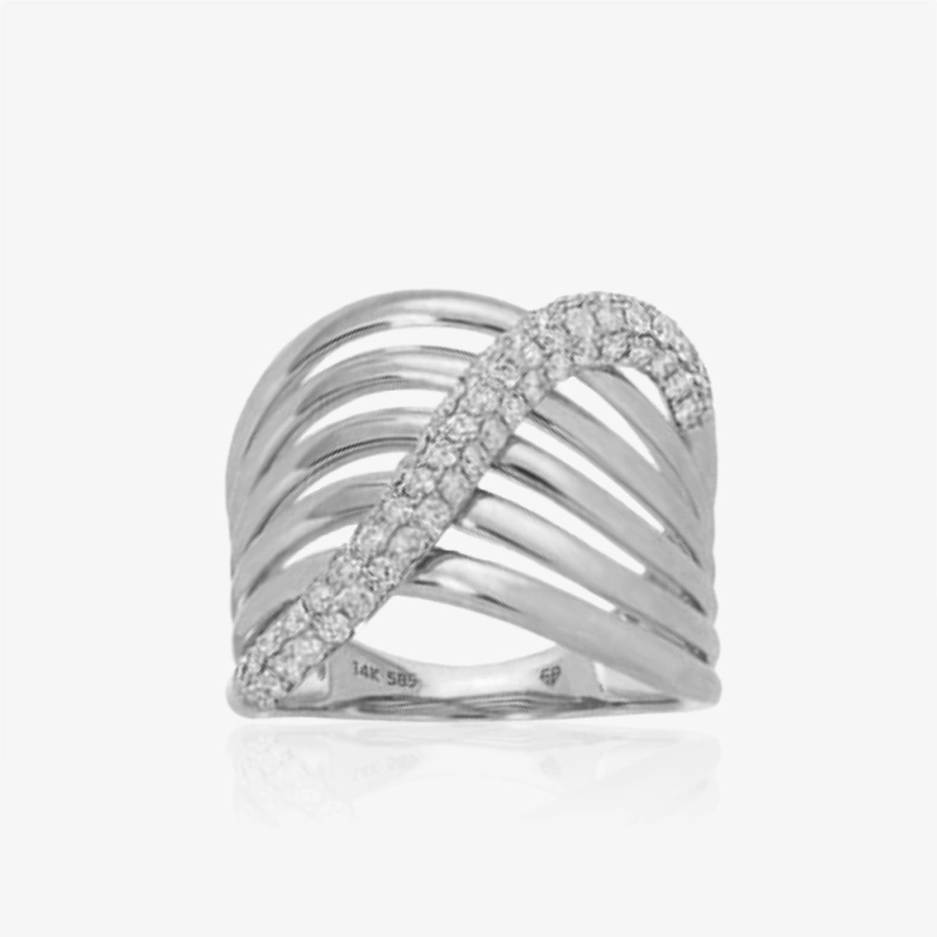 Five Row Wavy Ring with Diamond Cross