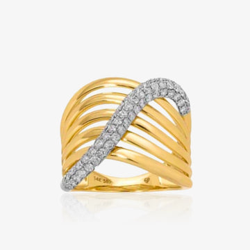 Five Row Wavy Ring with Diamond Cross