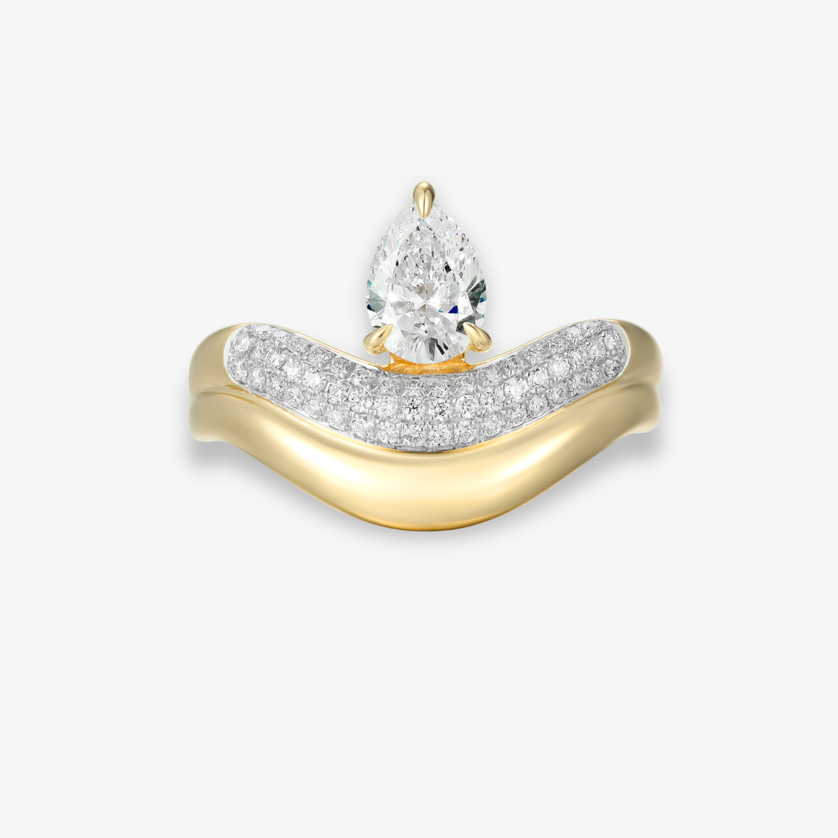 Wavy Gold and Pave Ring with Center Diamond