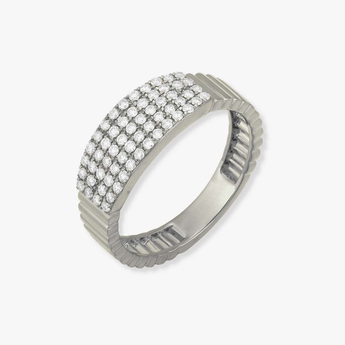 13 Row Striped Gold with Big Diamond Bar Pave Ring
