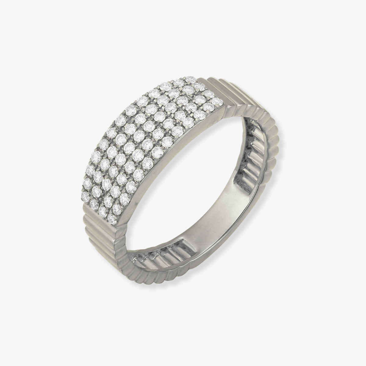13 Row Striped Gold with Big Diamond Bar Pave Ring