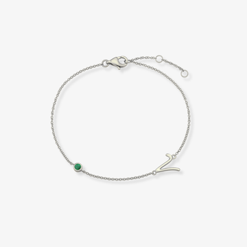 Gemstone Bezel Initial Bracelet - Emerald