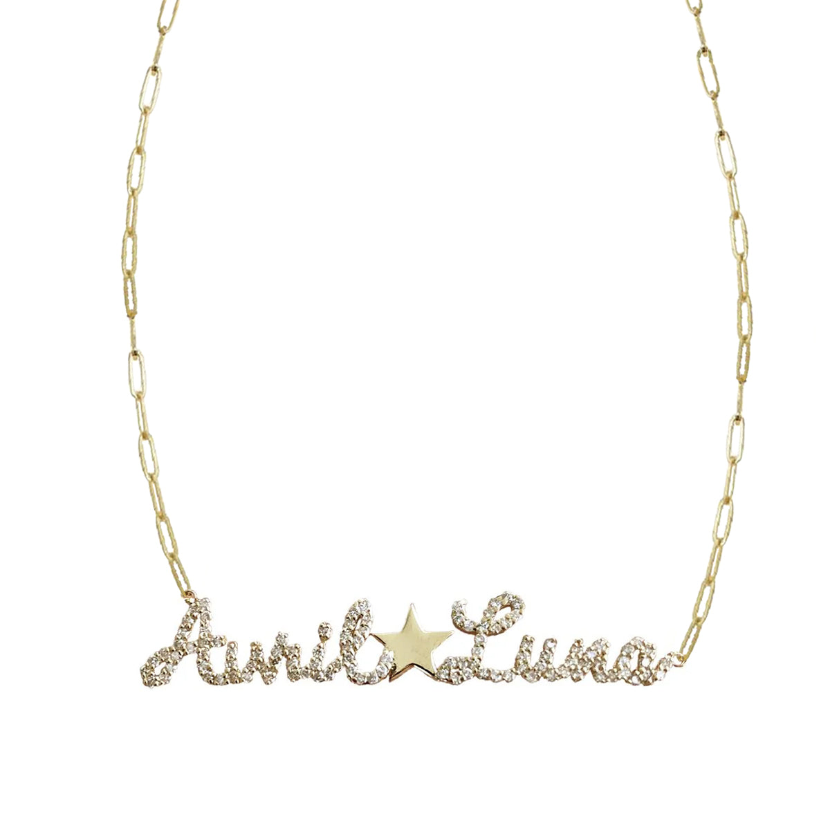 Collar con 2 nombres pavé y dijes dorados