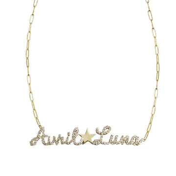 Collar con 2 nombres pavé y dijes dorados