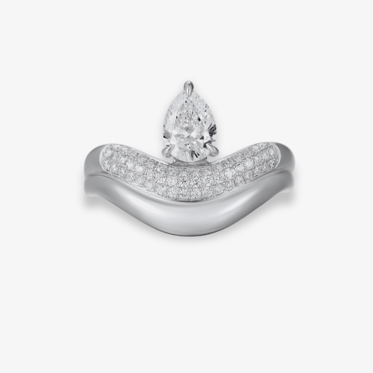 Wavy Gold and Pave Ring with Center Diamond