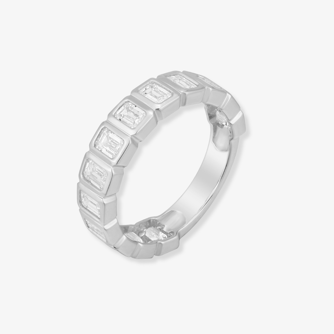 Emerald Cut Bezel Eternity Pinky Ring