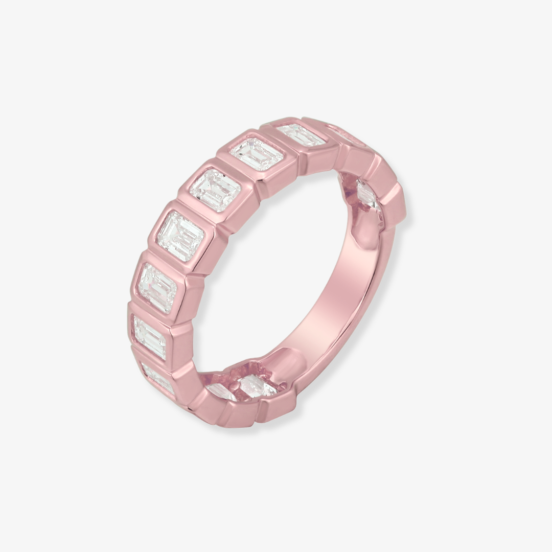 Emerald Cut Bezel Eternity Pinky Ring