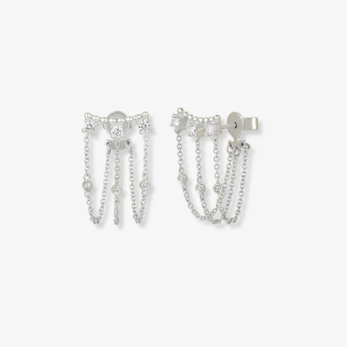 Three Diamond Chain Connector Earring