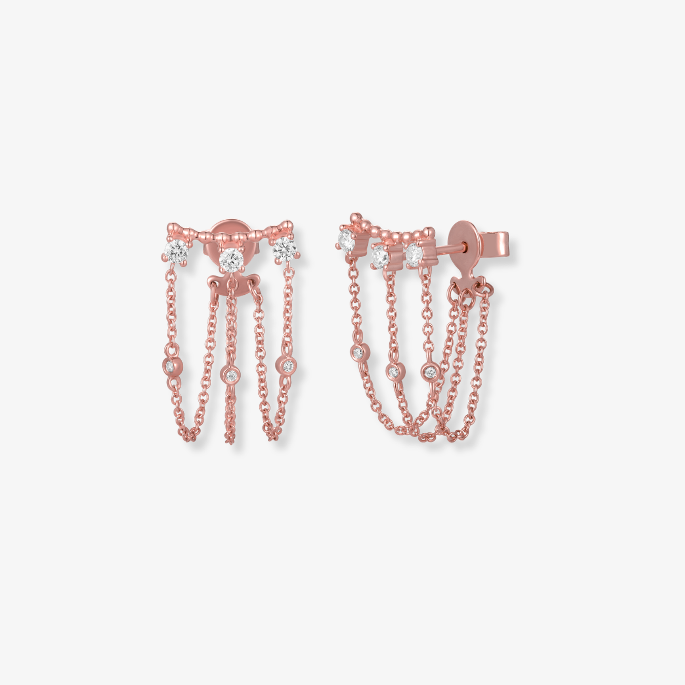Three Diamond Chain Connector Earring