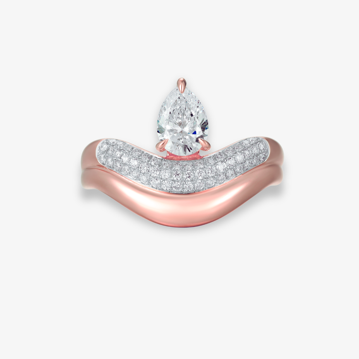Wavy Gold and Pave Ring with Center Diamond