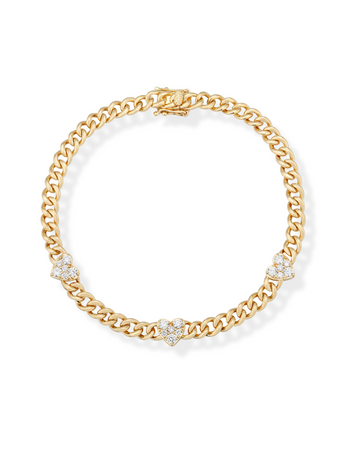 Pulsera cubana de tres corazones de diamantes