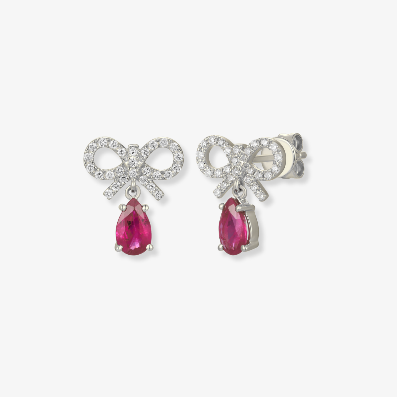 Diamond Bow Gemstone Drop Earrings