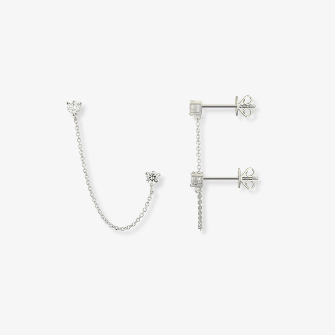 Double Diamond Stud Chain Earring