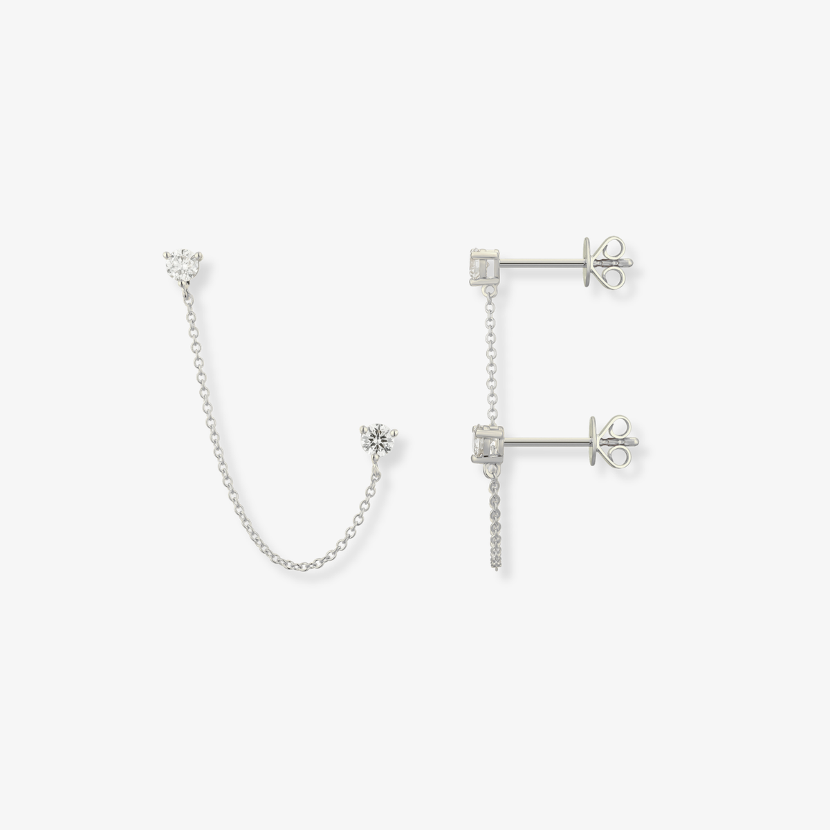 Double Diamond Stud Chain Earring