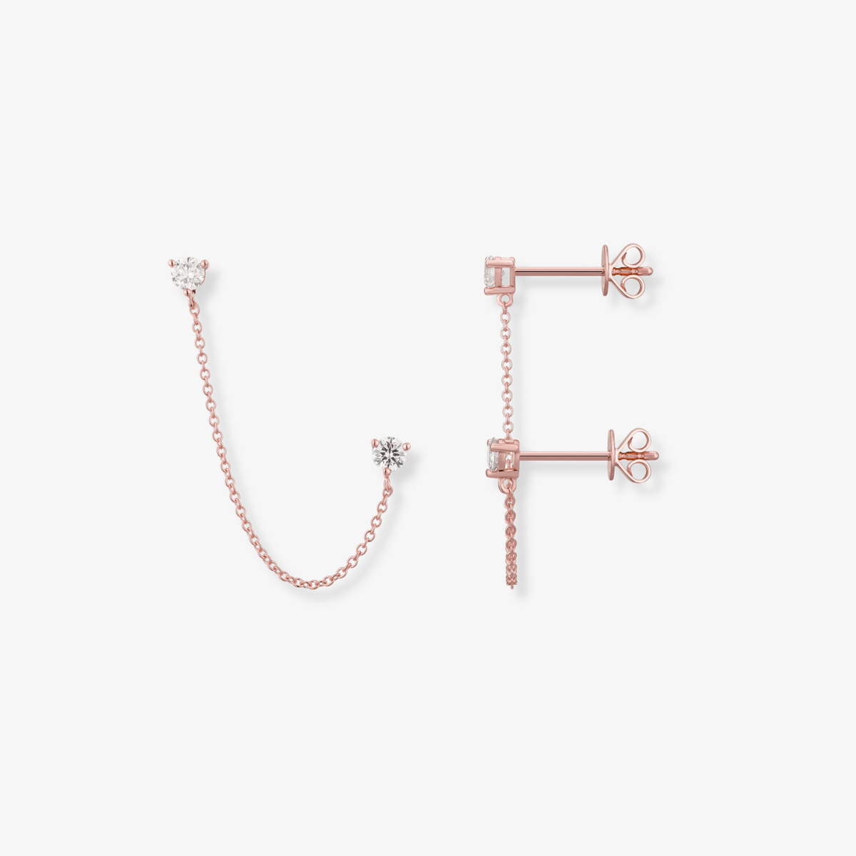 Double Diamond Stud Chain Earring