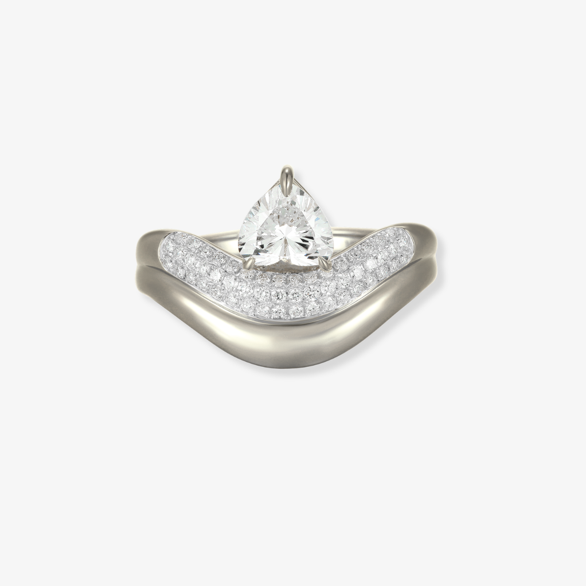 Wavy Gold and Pave Ring with Center Diamond