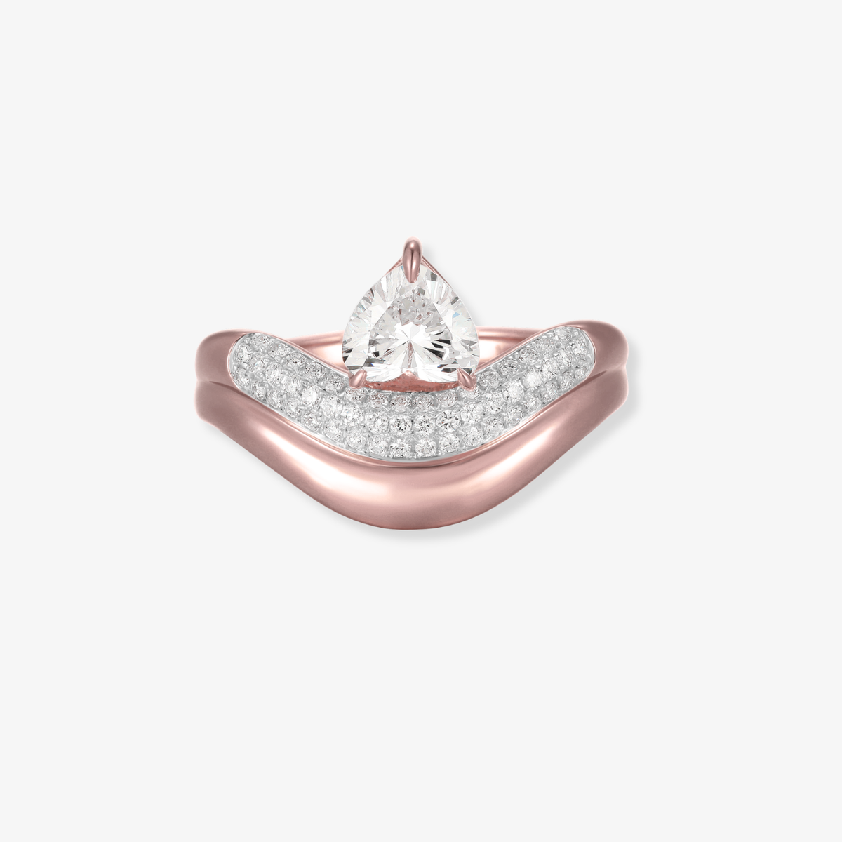 Wavy Gold and Pave Ring with Center Diamond