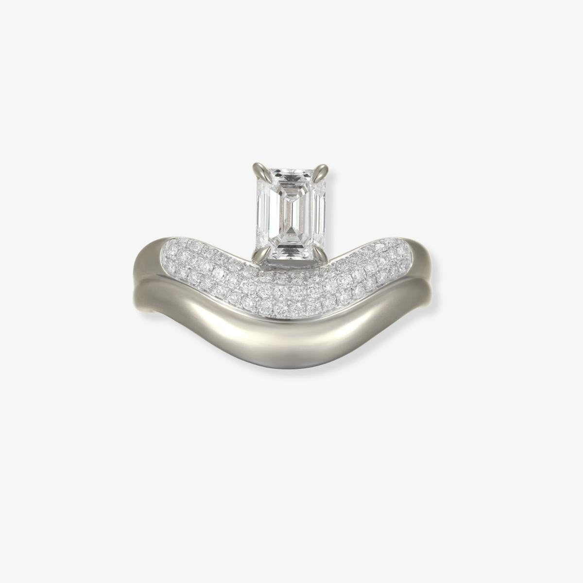 Wavy Gold and Pave Ring with Center Diamond
