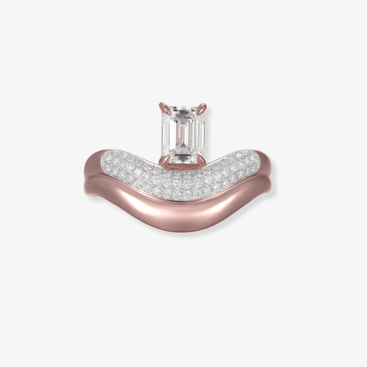 Wavy Gold and Pave Ring with Center Diamond