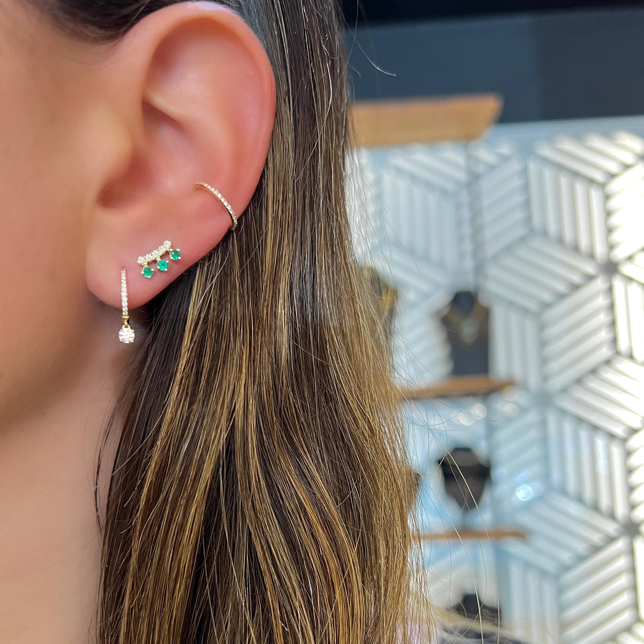 Diamond Bar and Three Gemstone Piercing