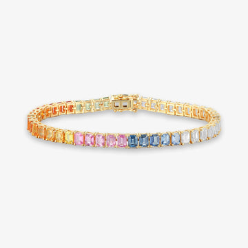 Lab Half Diamond Half Multicolor Emerald Cut Tennis Bracelet