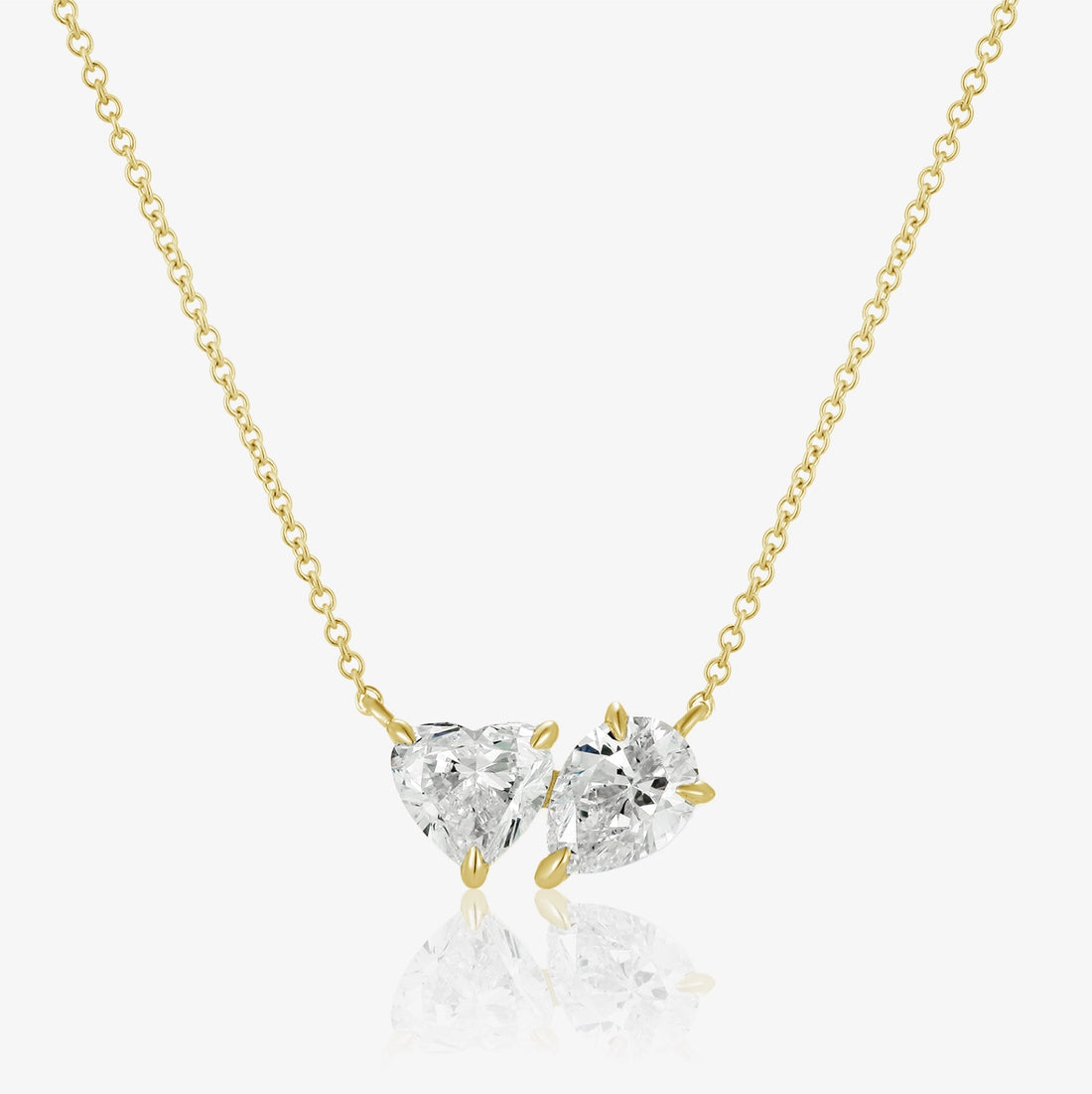 Lab Two Stone Heart and Pear Diamond Necklace