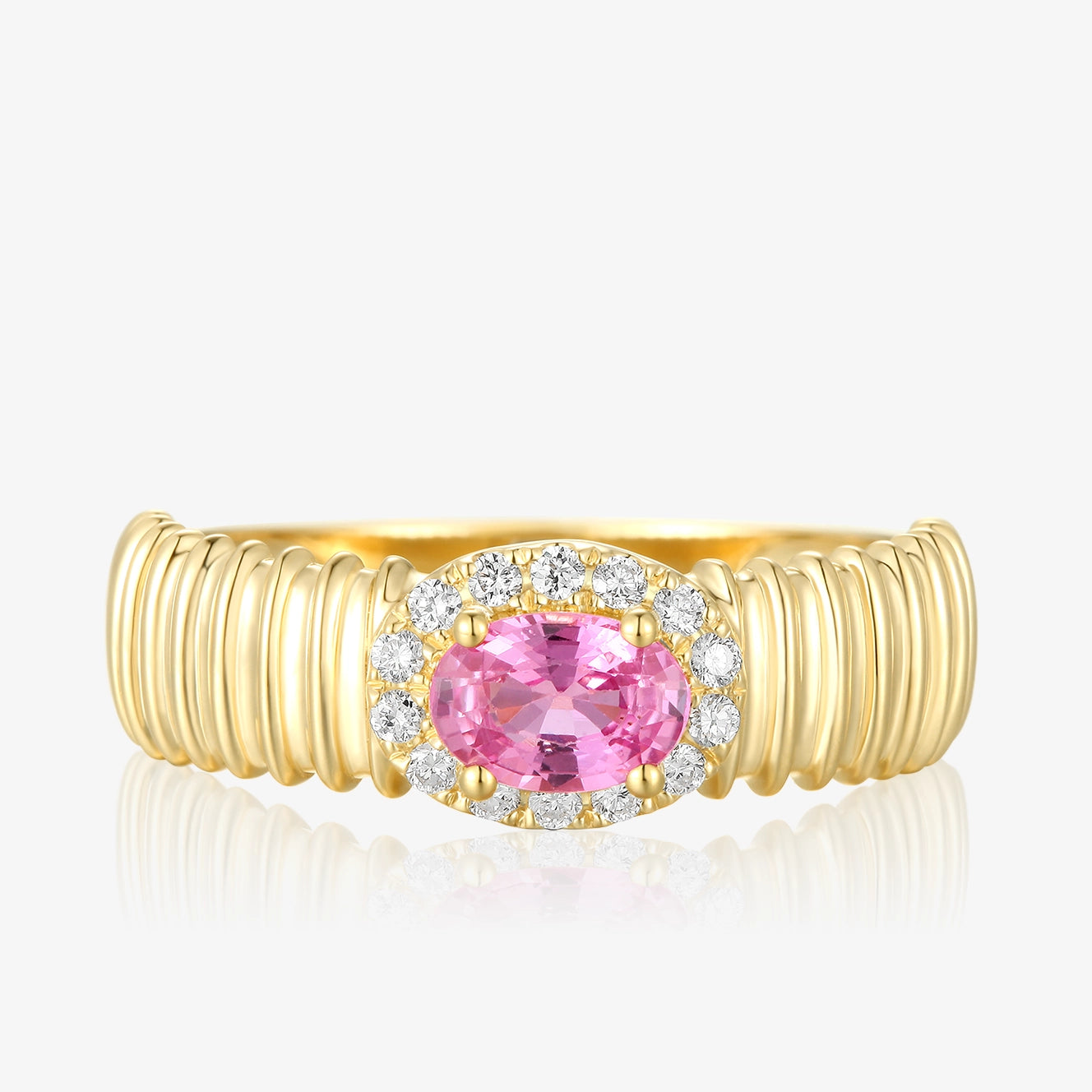 Lab Striped Gold Ring with Oval Gemstone